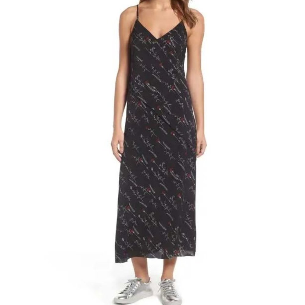 Treasure & Bond Raw Edge Slip Dress - Black Diagonal Floral - L